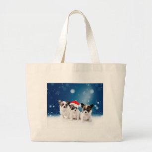 Schattigee Chihuahua Puppies met Santa Hat Christm Grote Tote Bag