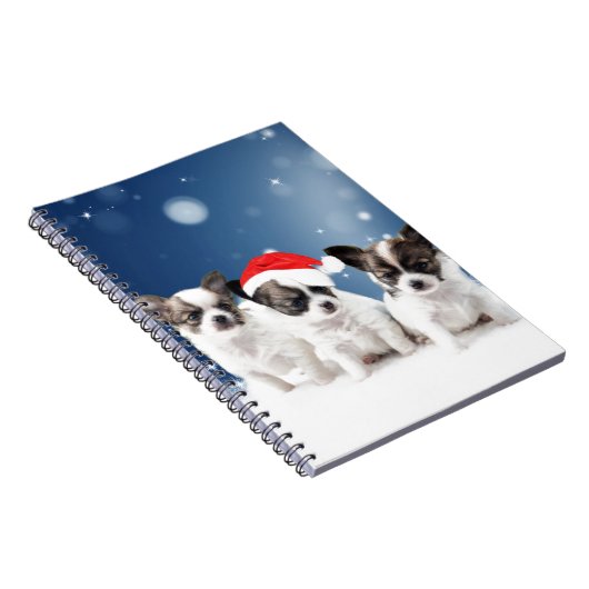 Schattigee Chihuahua Puppies met Santa Hat Christm Notitieboek (Rechterzijde)