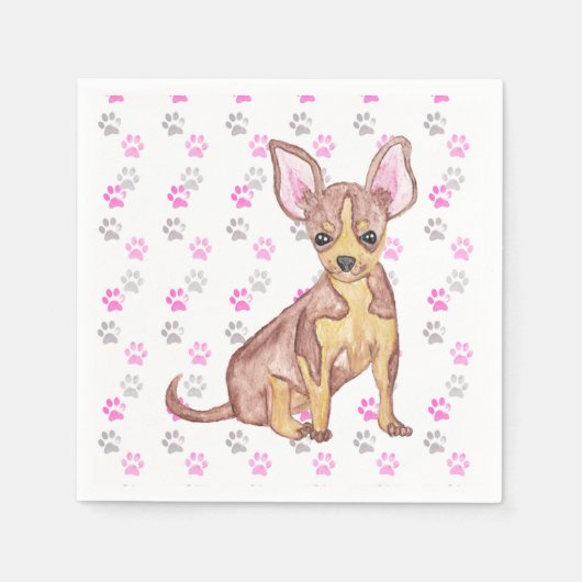 Schattigee Chihuahua Puppy in Waterverf en Paw Pri Servet (Voorkant)