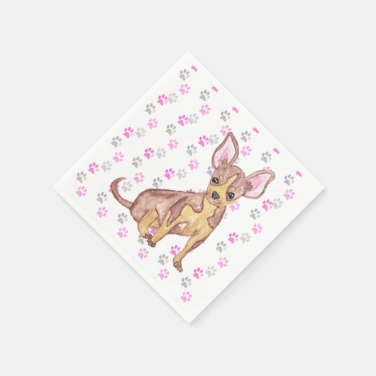 Schattigee Chihuahua Puppy in Waterverf en Paw Pri Servet (Hoek)