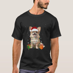 Schattigee Chihuahua Santa Hat Kerstboom Licht Xma T-shirt
