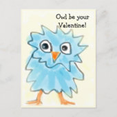 Schattigee Childish Blue Waterverf Uil Valentijnsd Briefkaart (Voorkant)