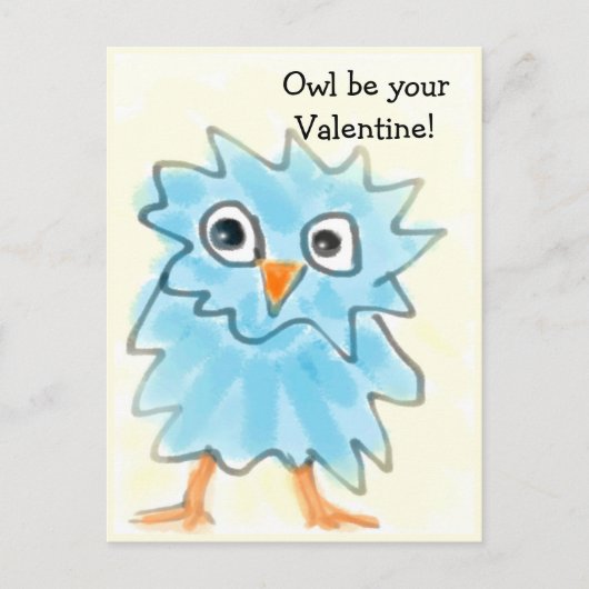 Schattigee Childish Blue Waterverf Uil Valentijnsd Briefkaart (Voorkant)