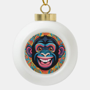 Schattigee chimpansee lacht keramische bal ornament