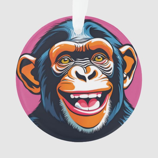 Schattigee chimpansee lacht ornament (voorkant)