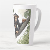 Schattigee chimpansee op de tak begroet latte mok (Rechterhoek)