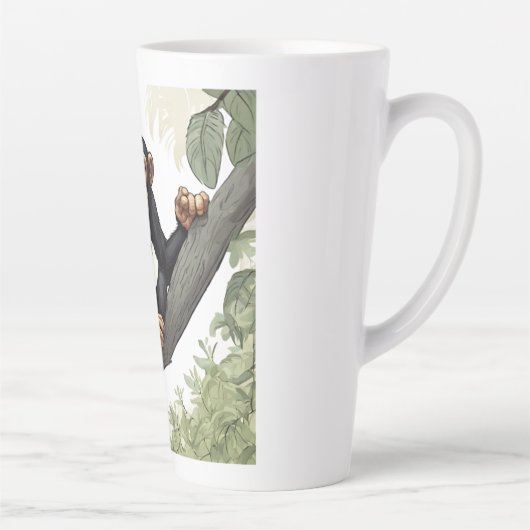 Schattigee chimpansee op de tak begroet latte mok (Rechts)