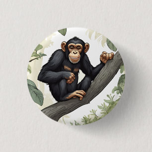 Schattigee chimpansee op de tak begroet ronde button 3,2 cm