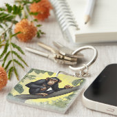 Schattigee chimpansee op de tak begroet sleutelhanger (Voorkant Rechts)