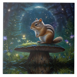 Schattigee Chipmunk op Mushroom in Moonlight Tegeltje