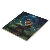 Schattigee Chipmunk op Mushroom in Moonlight Tegeltje (Zijkant)