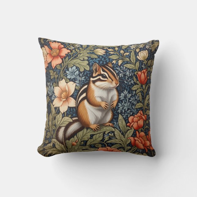 Schattigee Chipmunk William Morris Geïnspireerd Bl Kussen (Voorkant)