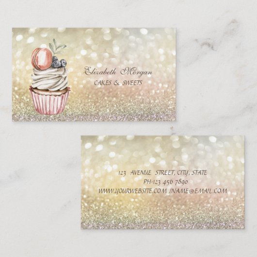 Schattigee chique elegante bokeh macaroon cupcake visitekaartje (Voorkant / Achterkant)