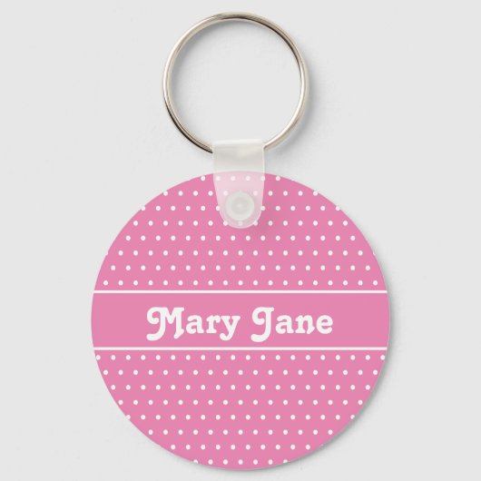 Schattigee chique roze aangepaste naam polka dot sleutelhanger (Achterkant)