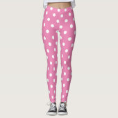 Schattigee chique roze witte polka stippen patroon leggings (Voorkant)