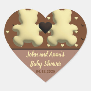 Schattigee Chocolade beer Baby shower hart sticker