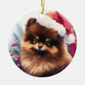 Schattigee Chocolade Bruin Pommerse Kerst Keramisch Ornament (Voorkant)