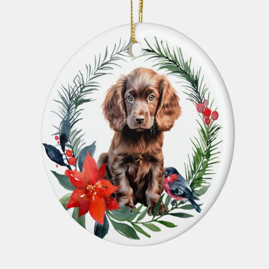 Schattigee Chocolade Cocker Spaniel Puppy Poinsett Keramisch Ornament (Links)