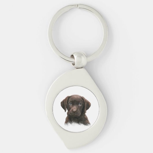 Schattigee Chocolade Labrador Puppy Sleutelhanger (Voorkant)