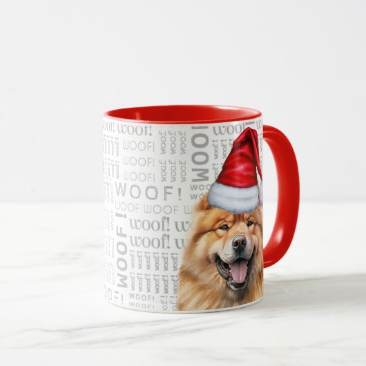 Schattigee Chow Chow Dog Santa Woof Achtergrond Ke Mok (Voorkant rechts)