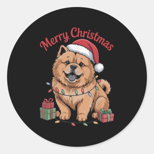 Schattigee Chow Chow Kerst Xmas Grappige Hondenlie Ronde Sticker (Voorkant)