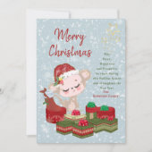 Schattigee Christmas Baby Monkey Red Santa Hat Feestdagenkaart (Voorkant)