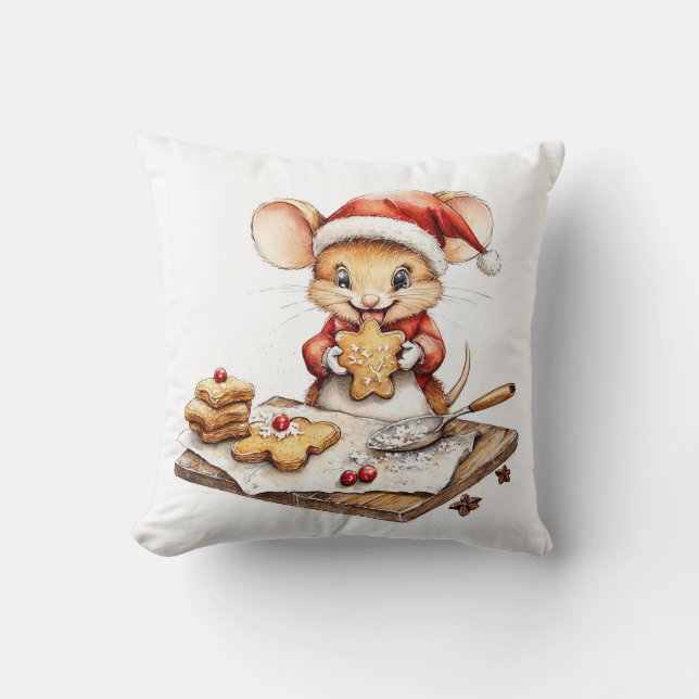 Schattigee Christmas Chef Mouse Kussen (Voorkant)