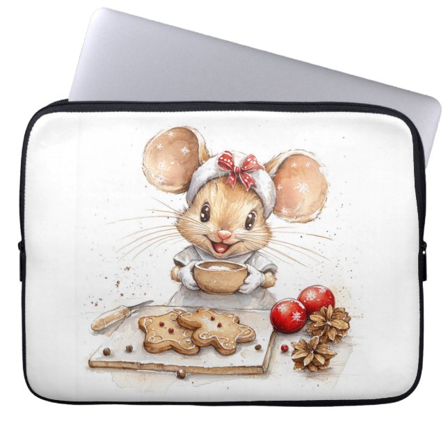 Schattigee Christmas Chef Mouse Laptop Sleeve (Voorkant)