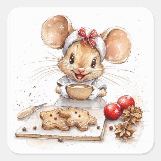 Schattigee Christmas Chef Mouse Vierkante Sticker (Voorkant)