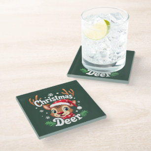 Schattigee Christmas Deer Illustration Glazen Onderzetter