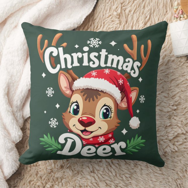 Schattigee Christmas Deer Illustration Kussen (Deken)