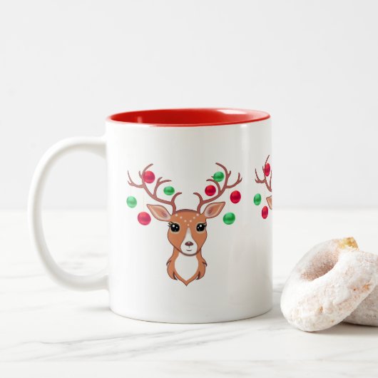 Schattigee Christmas Deer Tweekleurige Mok (Met donut)