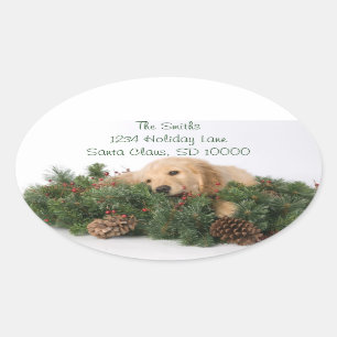 Schattigee Christmas Dog Adresetiketten Ovale Sticker
