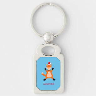 Schattigee Christmas Fox aangepaste naam Sleutelhanger