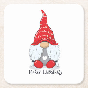 Schattigee Christmas Gnome Waterverf Art Beverage Vierkante Kartonnen Onderzetter