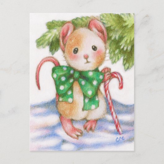 Schattigee Christmas Mouse Candy Cane Holiday Brie Feestdagenkaart (Voorkant)