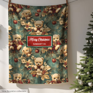 Schattigee Christmas Teddy Bears Pastel gedempte k Fleece Deken