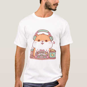 Schattigee Chubby Hamster Gamer spelen van videoga T-shirt