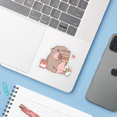 Schattigee Chubby Pygmy Hippo houdt van het eten v Sticker (Laptop met iPhone)