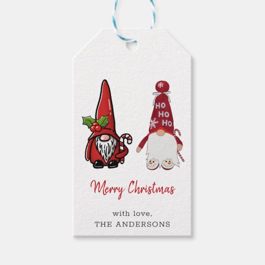 Schattigee Classic Gnomes Custom Christmas Cadeaulabel (Voorkant)
