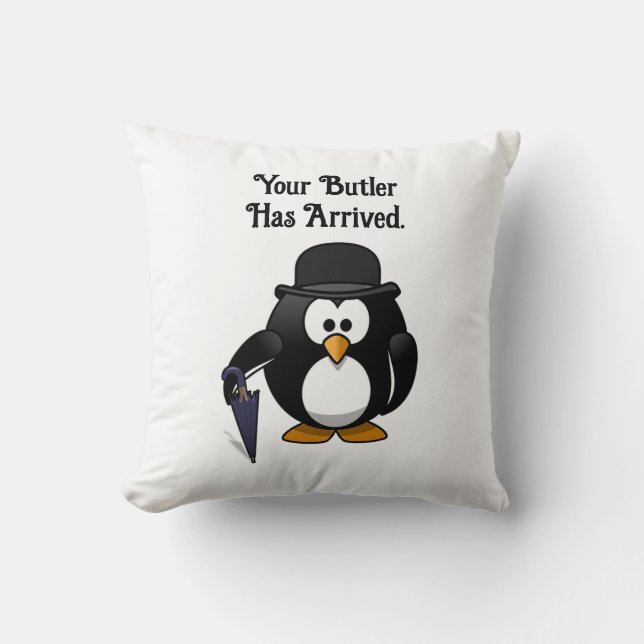 Schattigee Classy Butler Penguin Cartoon met parap Kussen (Voorkant)