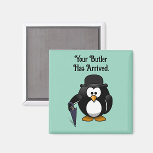 Schattigee Classy Butler Penguin Cartoon met parap Magneet