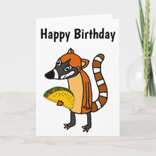 Schattigee Coati Mundi eten Taco Cartoon Kaart