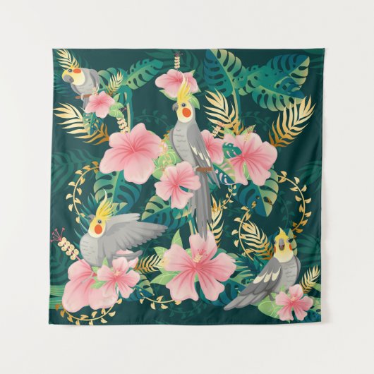 Schattigee Cockatiel Parrot  Pattern Wandkleed (Voorkant)