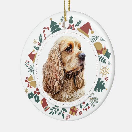 Schattigee Cocker Spaniel Kerst Afbeeldingen krans Keramisch Ornament (Links)