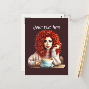 Schattigee Coffee Lady Tekst toevoegen Briefkaart
