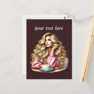 Schattigee Coffee Lady Tekst toevoegen Briefkaart