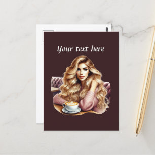 Schattigee Coffee Lady Tekst toevoegen Briefkaart