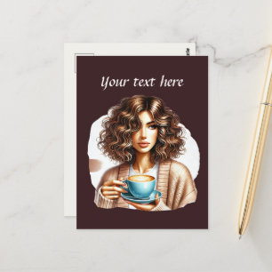 Schattigee Coffee Lady Tekst toevoegen Briefkaart