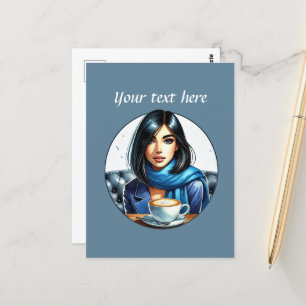 Schattigee Coffee Lady Tekst toevoegen Briefkaart